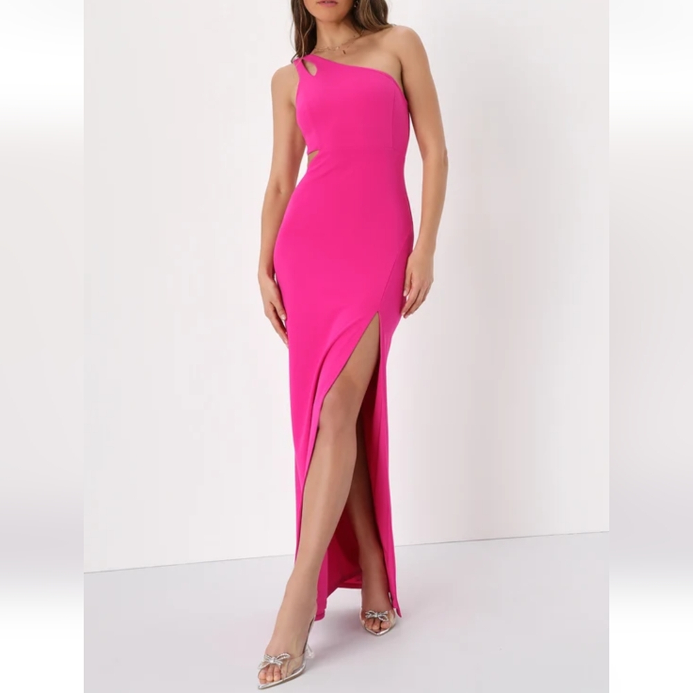 NWOT Lulu's Hot Pink one-Shoulder Maxi Dress Size XSmall